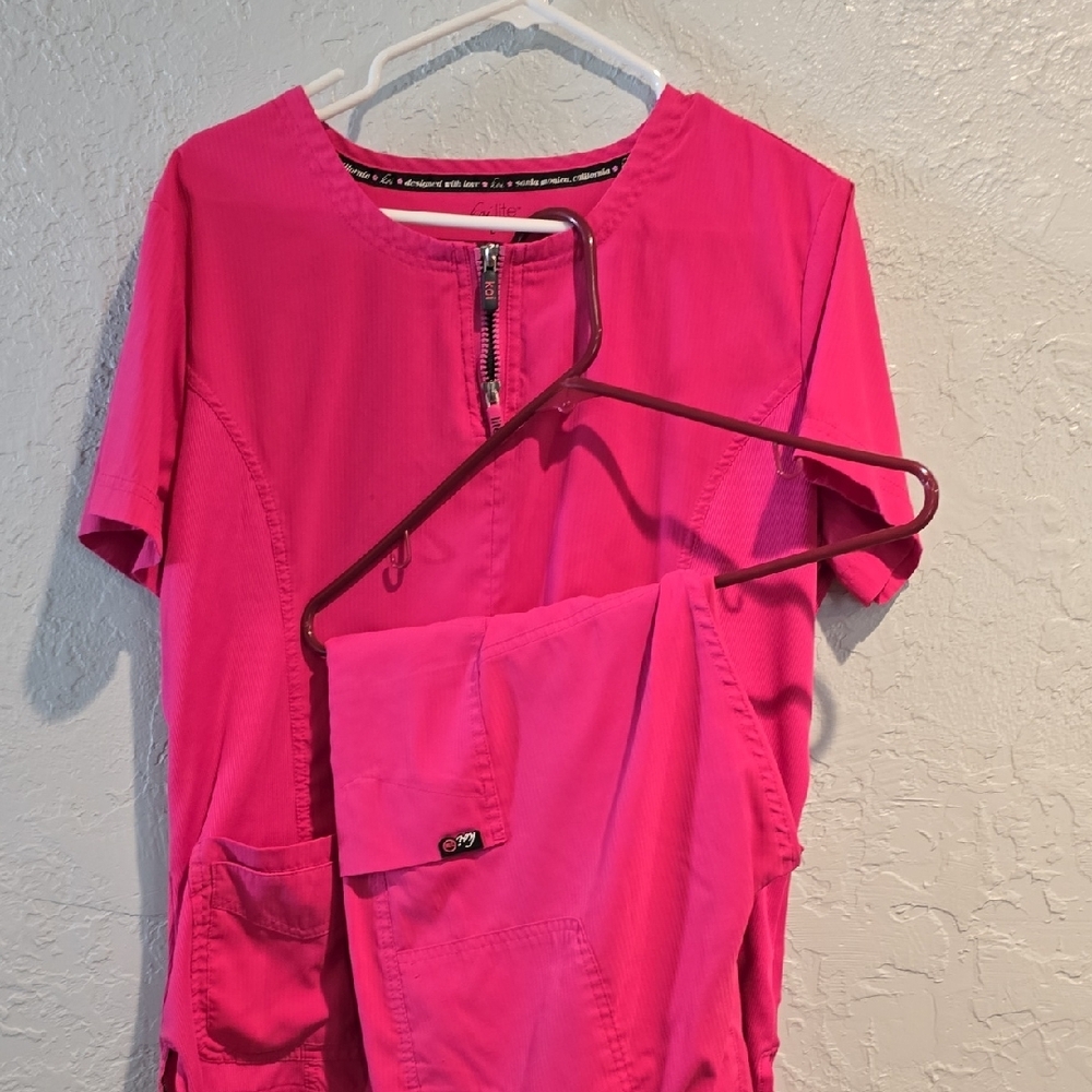 Bright Pink Scrub Top and Pants Set